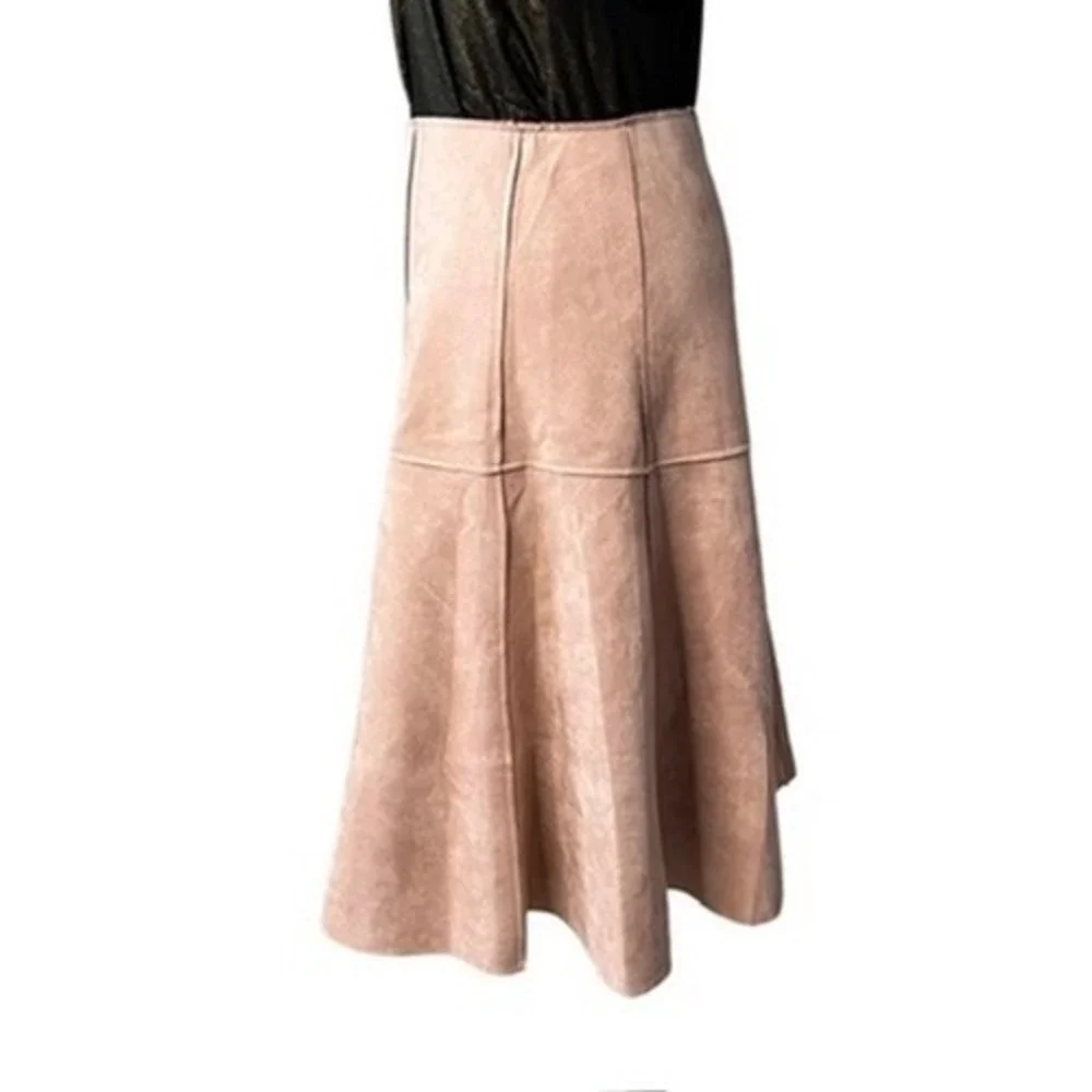 Favlux Fawn Tan‎ Faux Suede Seamed Trumpet Skirt MEDIUM Neutral Earth Tones NWT